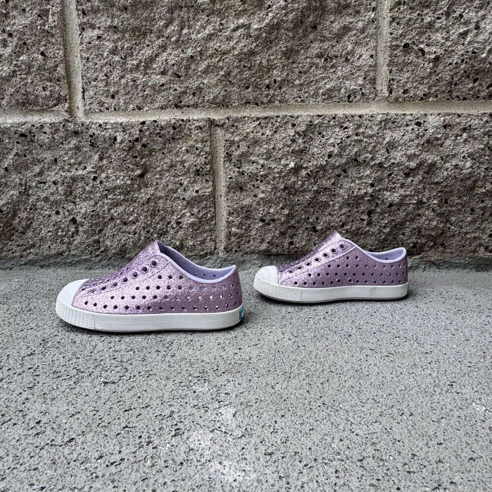 NATIVE Jefferson Purple Bling Shoes Girls 10 C10 Glitter Slip On Natives Sneaker - Picture 3 of 8